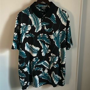 Express Men’s Short Sleeve Polo with Tropical Floral Print Casual Shirt